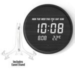 Smart Sensor Digital Wood Wall Clock, Round Wall & Desktop Clock with Easel Stand